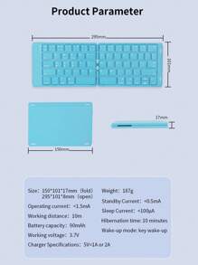 DF007 Foldable Blue Tooth Keyboard - Portable Wireless Keyboard Rechargeable Full Size Ultra Slim Folding Keyboard Compatible IOS Android Windows Smartphone Tablet And Laptop-Blue