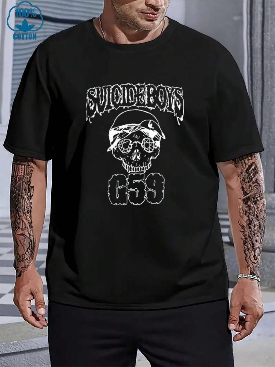 Suicideboy C59 Skull Graphic 220g Print 100% Cotton T-Shirt - màu đen - Xem 1