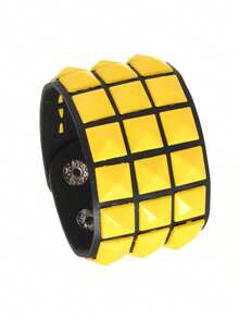 1pc Stylish Punk Multicolor Square Rivet Bracelet, Unisex Street Style Nightclub Halloween Accessory, Simple Leather Design To Showcase Personal Unique Character And Personalized - Multicolor - View 21