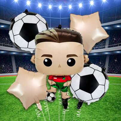 Set de 5 globos de fiesta de cumpleaños de fútbol, incluye globos de papel de aluminio de fútbol de 18 pulgadas, globos de estrella, adecuado para partido de fútbol, decoración de fiesta de cumpleaños, fiesta temática de fútbol, decoración del hogar
