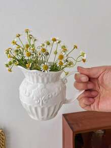 1 pieza Jarra de leche de cerámica con relieve barroco, jarra de estilo europeo vintage para arte de café con leche, jarra de leche para el té de la tarde de gran capacidad, decoración de escritorio estilo palacio