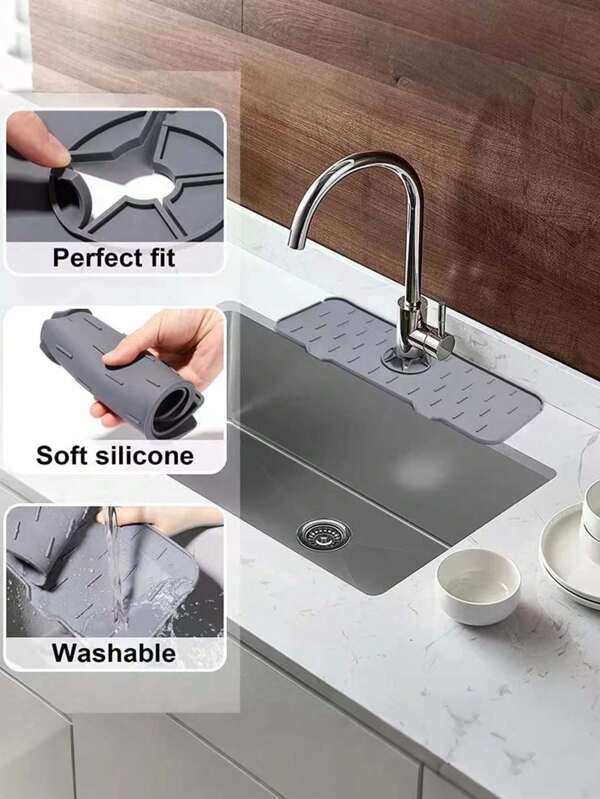 Wassersaugender Silikonuntersetzer für Wasserhahn, Spritzschutz für Küchenspüle, Ablaufunterlage, Auffangschale für Ablaufspritzer, Arbeitsplattenschutz, Küchenhelfer