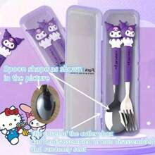 Sanrio (Authorized) Sanrio 2 Pieces Cute Cartoon Stainless Steel Portable Tableware Set, Children's Tableware, Student Outdoor Travel Spoon And Fork 2 Pieces Set, Suitable For Various Scenarios And Suitable For Various Festival Gifts(The Cutlery Box Can Be Disassembled Or Non Disassembled And Randomly Distributed),School Supplies