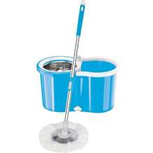 360° Magic Spin Microfiber Mop Set With Dual Steel Heads For Efficient Household Floor Cleaning - Blue - View 4