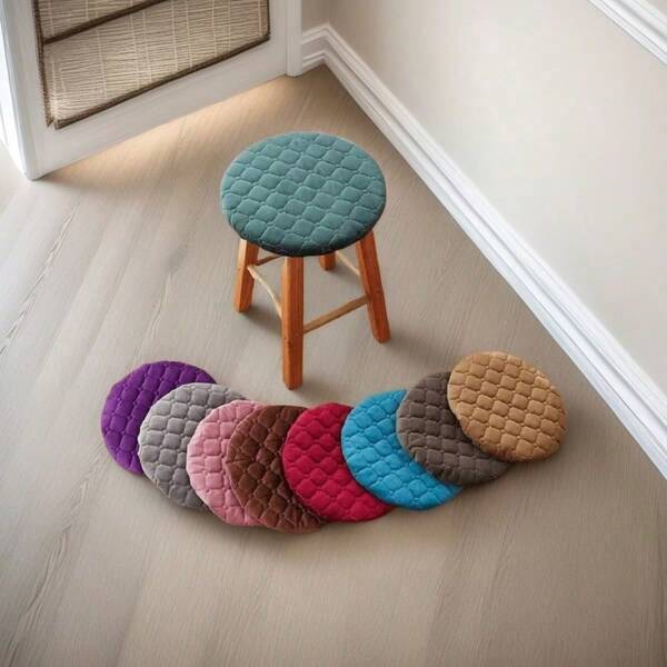 1/4pcs Round Quilted Seat Cushions, Household Round Stool Covers, Thickened Solid Color Small Dining Table Seat Covers For All Seasons