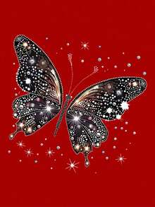 Women's Casual Butterfly Print Round Neck Short Sleeve T-Shirt - 紅色 - 查看 3