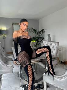 Sexy Lingerie Women Sexy See Through Women Jumpsuit Outfits Mesh Hollow Out Crop Top Bodycon Long Sleeve Rompers