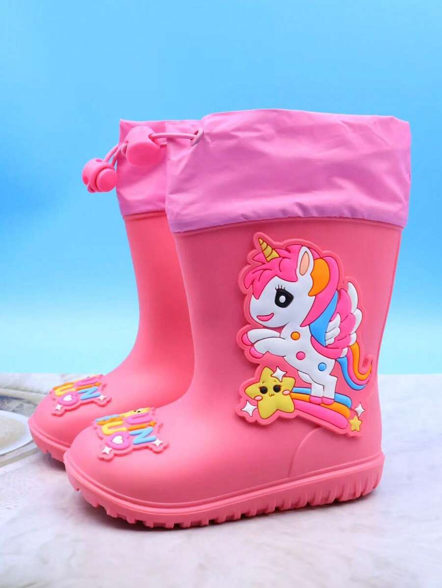 Cute Unicorn Cartoon Design Girls Lightweight Comfortable Soft Anti-Slip Outdoor Rain Boots, Suitable For Rainy Days And School Activities