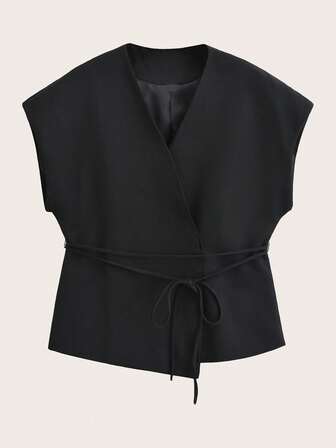 Spring/Autumn Casual Solid Color Criss-Cross Belt Vest