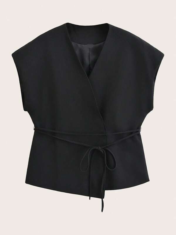 Spring/Autumn Casual Solid Color Criss-Cross Belt Vest
