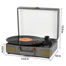 Vinyl Record Player 3-Speed Turntable With Bluetooth, Suitcase Portable Vintage Audio Turntable With Built-In Speakers, Black