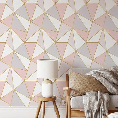 SUPSTICKER 1卷灰粉色几何简约图案加厚自粘墙纸防水防潮自粘不翘边家居装修美化墙贴即撕即贴，三种尺寸可选即撕即贴壁纸，装修贴纸即撕墙板，墙纸，壁纸，春季装饰用品让你的家焕然一新，拉玛装饰贴纸