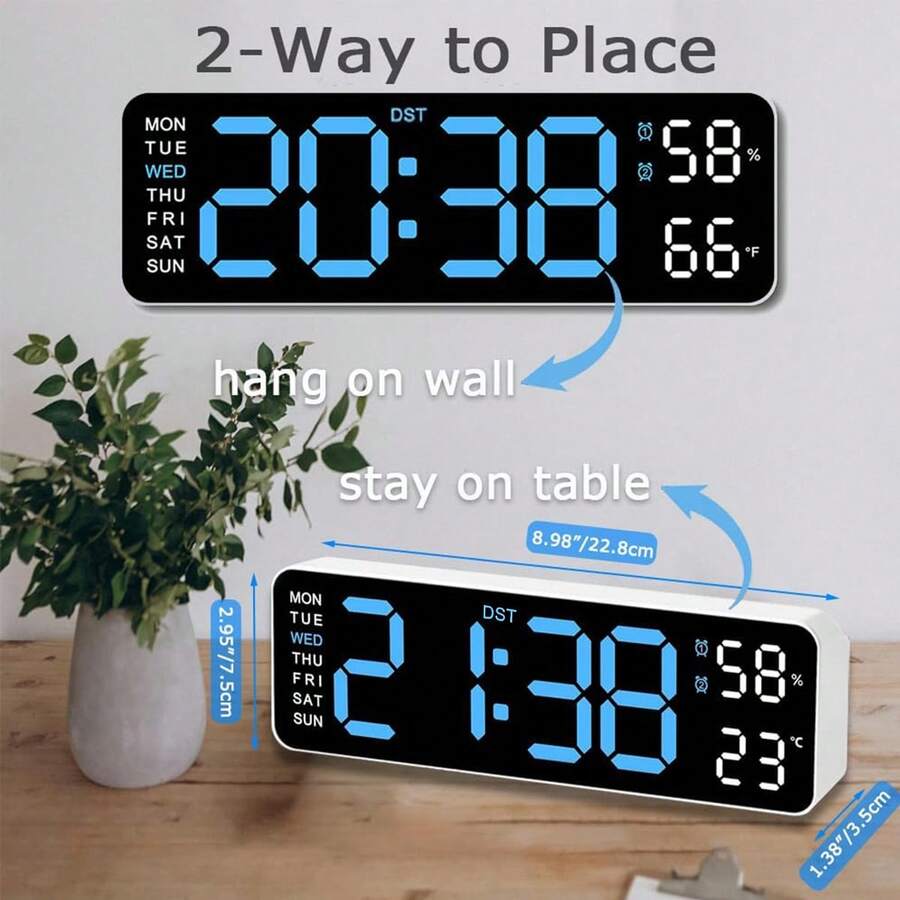 LED Digital Wall Clock Decorative, Digital Alarm Clocks For Bedrooms, Digital Clock Large Display With Temperature/Countdown/Auto Dimmer/Snooze - 12/24H, Modern Wall Clock Digital Light Set - White - View 1