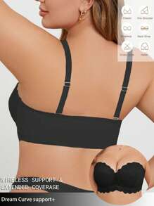 Sujetador cómodo con encaje y parches, sin alambres, con botones laterales y tirantes desmontables para multiposición para mujeres de tallas grandes
