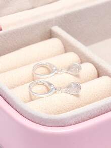 925 Silver Plated Women's Earrings With Zirconia Teardrop Pendant, Modern, Simple, Classic And Elegant - 銀色 - 查看 2