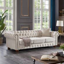 Chesterfield Sofa Beige Linen Fabric (Beige)-1515 - Multicolor - View 2