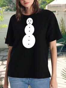 Camiseta negra divertida de muñeco de nieve enfadado para mujer - Camiseta gráfica navideña, tallas grandes disponibles - Negro - Ver 2