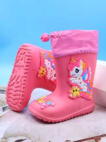 Cute Unicorn Cartoon Design Girls Lightweight Comfortable Soft Anti-Slip Outdoor Rain Boots, Suitable For Rainy Days And School Activities