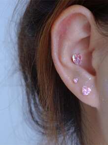 1/3pair Set Fashionable Luxury Sparkling Heart Zirconia Stud Earrings, Petite & Minimalist Design For Women
