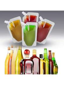 5/10 Drinks Bag Set, Plastic, Leak-Proof And Reusable Drinks Bags, Juice Drinks Bags, Clear Plastic Drinks Bags, Clear Juice Drinks Bags, For , Camping - Transparent - View 3