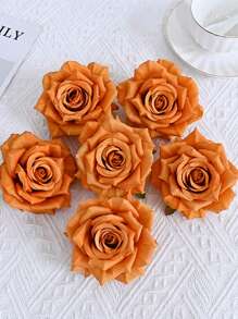 6 Stück künstliche orange Rosen für Hochzeit im Herbst, Party Dekorationen, Tortendekorationen mit Kunstpflanzen, Herbstdekorationen für Raum, Schreibtisch, Garten, Raumdekoration, Geburtstags- und Abschlussgeschenke, Herbstdekoration, Herbst