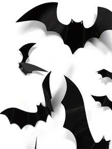 3D Black Bat Stickers, Suitable For Halloween Decorations - Reusable Self-Adhesive Plastic Bat Decals, Applicable For Horror Party Scene, Modern Cartoon Style, Animal Theme, Easy To Install, Halloween Decorations