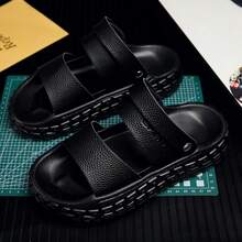 Men's Summer Slippers, Dual-Use Sandals, Fashion Thick-Soled Black Slides, Beach Shoes