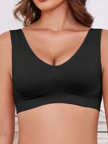 Women EssElegance Wireless Padded Sports Bra, Breathable Mesh, High Elasticity, Suitable For Yoga, Running