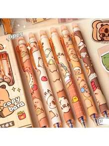 12/6/1 Bolígrafo de gel con diseño de Capibara, bolígrafo de tinta azul retráctil y de escritura suave, útiles de oficina y escolares de materiales plásticos con diseño estético