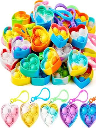 5/10/20pcs/Set Random Color Silicone Chain & Plastic Buckle Heart Shaped Bubble Wrap Stress Relief Key Chain Gift Set, Party Favors