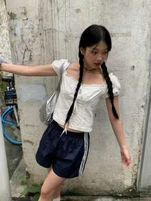 2025 新款女式白色露肩设计衬衫，时尚法式简约风格上衣