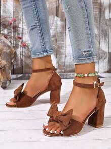 Sandalias de mujer, diseño de lazo, tacones altos rojos, plataforma cómoda, punta redonda, correa ancha, calzado de verano, sandalias casuales, uso diario, resort de playa, viaje, moda, comodidad, versátil, estilo coreano, estilo europeo y americano, sandalias de verano esenciales