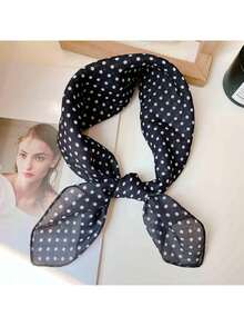 紧致波点58cm棉麻小方巾系列，女士百搭波点装饰围巾头巾护颈小围巾披肩 - 彩色 - 查看 20