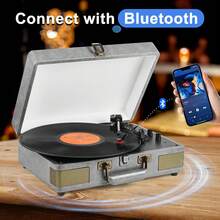 Vinyl Record Player 3-Speed Turntable With Bluetooth, Suitcase Portable Vintage Audio Turntable With Built-In Speakers, Black