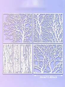 4pcs Tree & Wood Grain Stencils - Reusable, Flexible Art Templates For Painting On Wood, Walls, Canvas | 11.8" Transparent Plastic Crafting Tools, Exture, Mixed Media, Cubist,Back To School,School Supplies