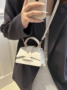 1件复古撞色印花手提包，复古翻盖手提包，女士迷你手提包和钱包 - 白色 - 查看 6