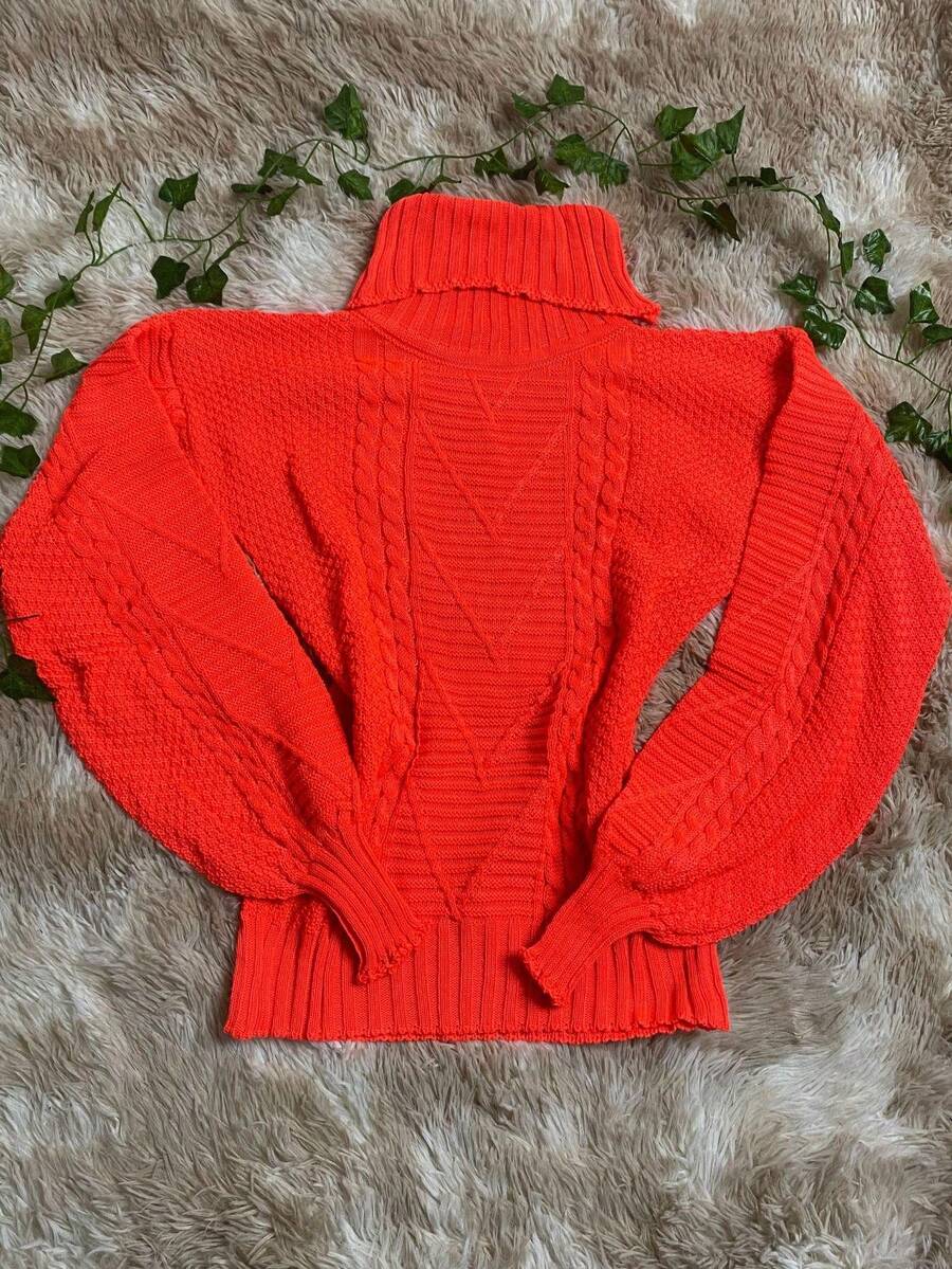 Women's Knitted Turtleneck Sweater – Comfort And Style For Winter - Orange - View 1