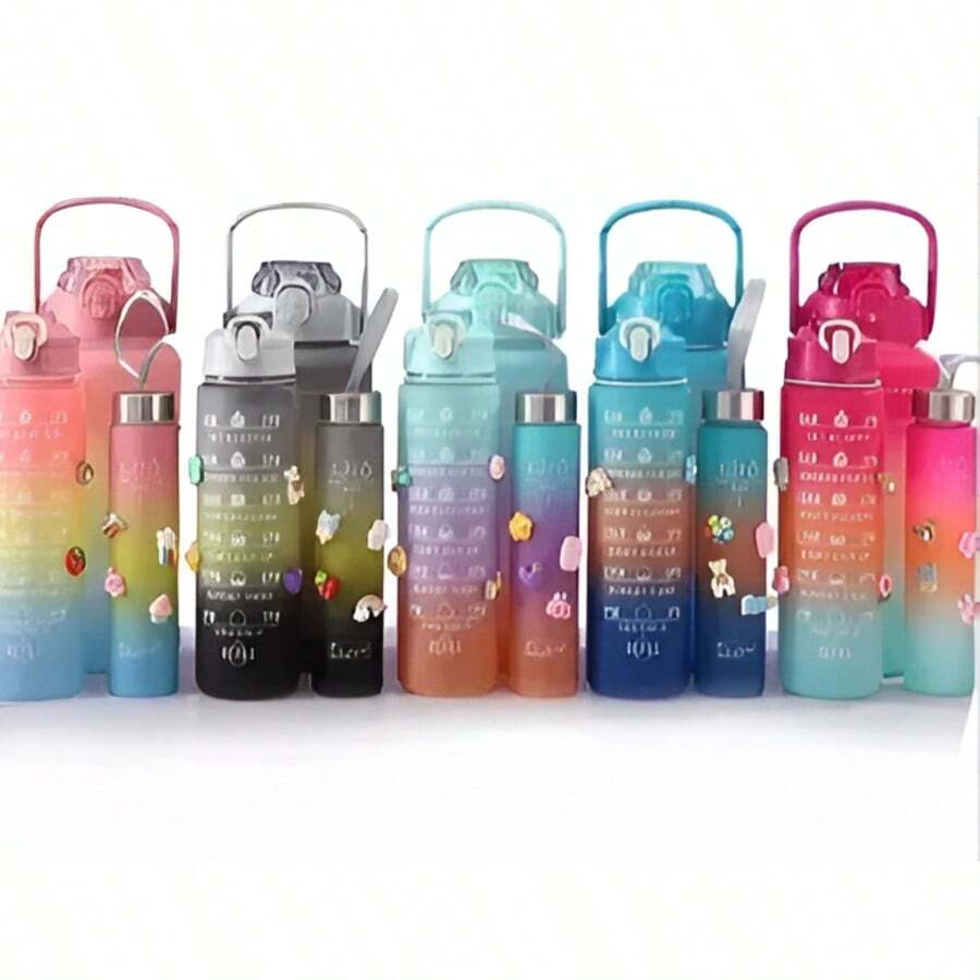 Set de 3 termos motivacionales botella de colores termo portátil resistente frases motivacionales bebidas frías calientes artículos para viaje gimnasio - Multicolor - Ver 1