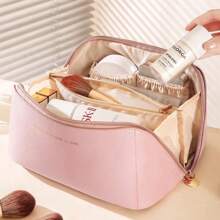 Large Capacity Travel Makeup Bag, Made Of PU, Stylish & Appearance, Portable Handheld Storage, Multifunctional Toilet Pouch