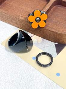 3pcs/Set Vintage Bohemian Style Resin Ring Set, Geometric & Heart Shaped, Suitable For Daily And Party Occasions