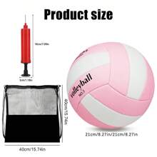 3pcs/Set #5 Volleyball Set, Classic Pink & White Color, Includes (Precision Stitched PVC Volleyball + Backpack Style Net Bag + Portable Air Pump & Needle)