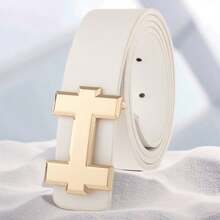 男女通用时尚简约字母合金扣腰带，纯色休闲商务正装牛仔裤腰带，理想的节日礼物 - 金色字母男女同款腰帶 - 查看 11