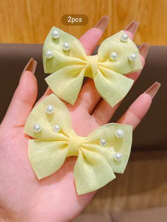 2pcs Yellow Bow Hair Clips, Cute & Fashionable Hair Accessories Suitable For Everyday Use