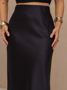 YING ZI Elegant Mode Long Formal Skirt - Black - View 3