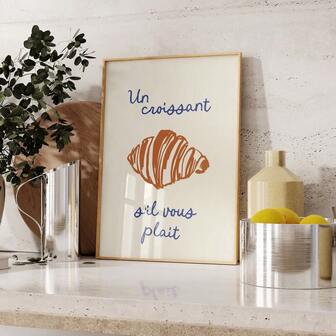 1 幅带框/无框法式面包店牛角面包墙壁艺术海报帆布印刷厨房食品咖啡店装饰画适用于宿舍、卧室、客厅、现代家居装饰