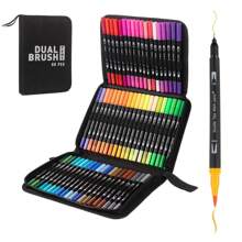 60 Colors Dual Brush Markers Pens, Blending Permanent Art Brush Markers Pens For Kids Adult Coloring Hand Lettering, Dual Tip (Brush And Fine Point) Drawing Markers For Note Taking Journal Classroom