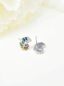 1 Coppia Di Orecchini A Perno Argento Con Camaleonti Carini, Orecchini Semplici E Di Moda Ipoallergenici Per Uso Quotidiano, Regalo Di Compleanno Per Le Donne