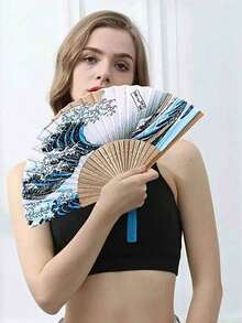 1 pieza Abanico plegable de mano con flores, abanico de seda y bambú con borlas, abanico plegable de mano calado para mujeres, adecuado para viajes al aire libre, actuaciones de baile, uso con cheongsam, accesorios de fotografía, regalos decorativos (estilo retro), color de borla aleatorio - multicolor - Ver 6