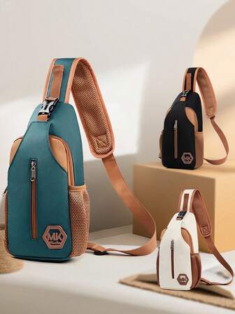 Men's New Stylish Versatile Chest Bag, Contrast Color Sports Messenger Bag, Korean Fashion Crossbody Shoulder Bag, Large Capacity, Gift For Men Small Bag For Men Body Bag For Men Pouch Belt Bag