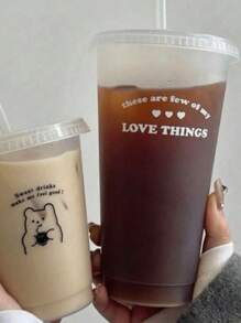 1/2pcs 700ml Or 470ml PP Coffee Cup, Portable Cartoon Straw Cup, Ice Caffe Americano Cup, Couple Water Bottle Back To School